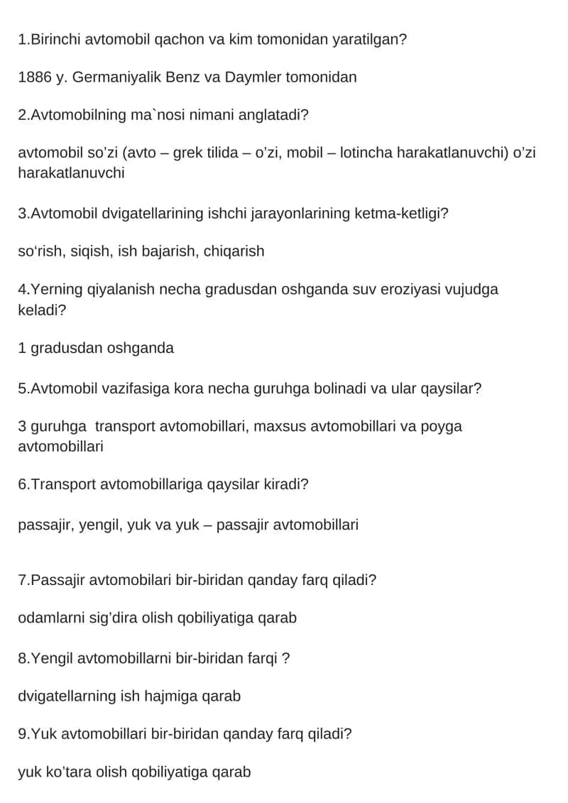 Avtomobilning Turlari 1