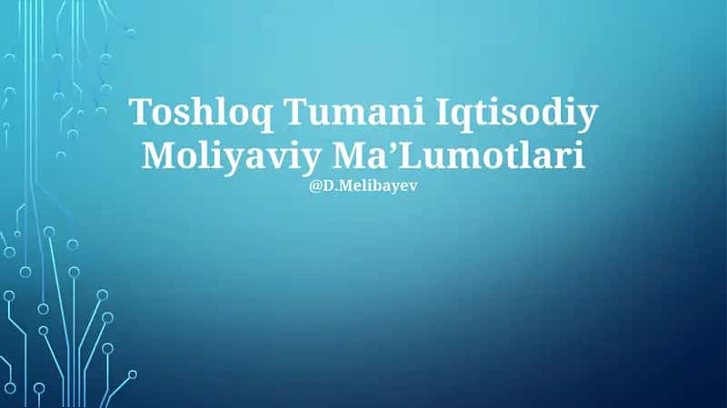 Toshloq Tumani Iqtisodiy Moliyaviy MaʼLumotlari 1