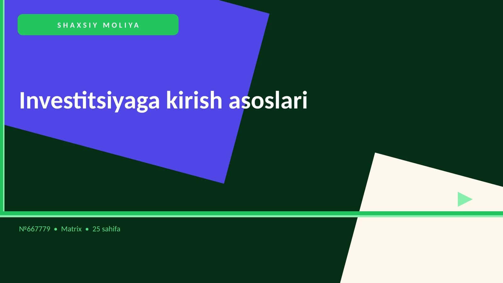 Investitsiyaga kirish asoslari 1