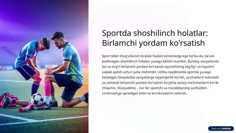 Sport jarohati.Sportda shoshilinch holat.Birlamchi yordam koʻrsatish. 1