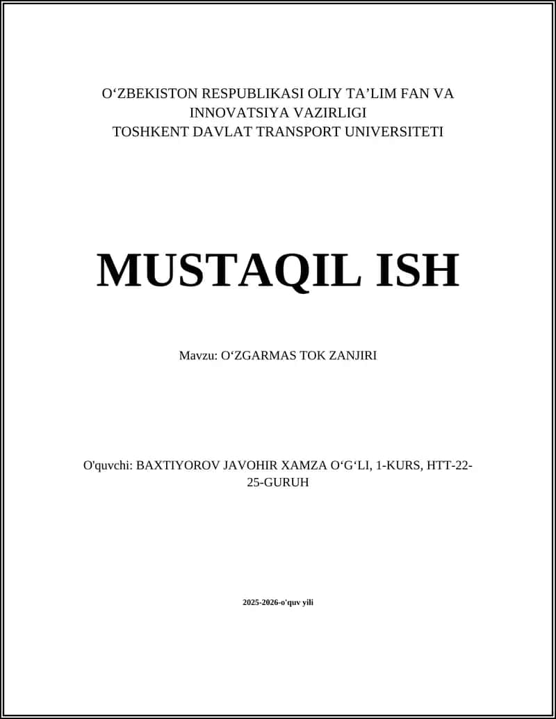 OʻZGARMAS TOK ZANJIRI 1