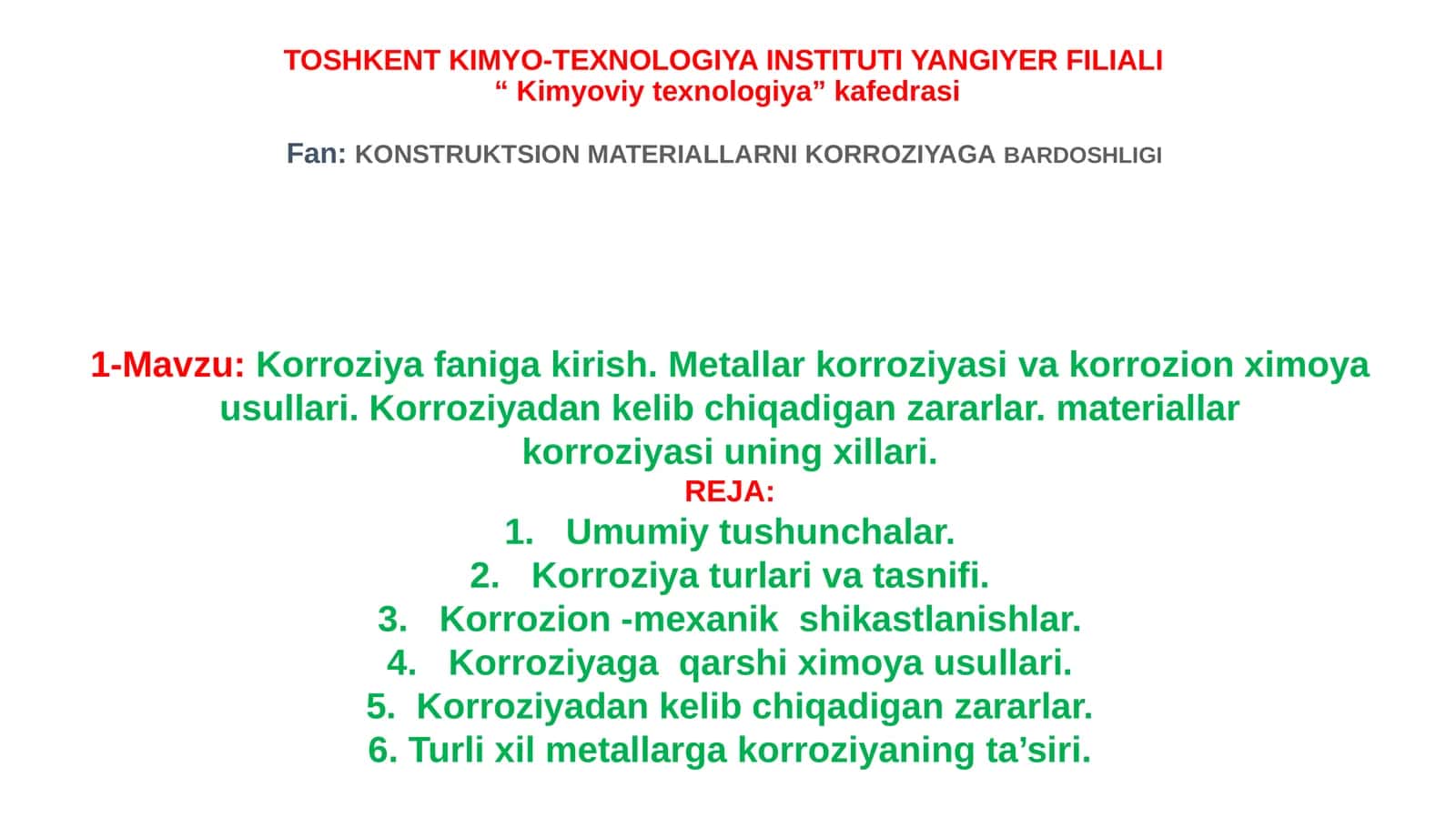 KONSTRUKTSION MATERIALLARNIKORROZIYAGABARDOSHLIGI 1
