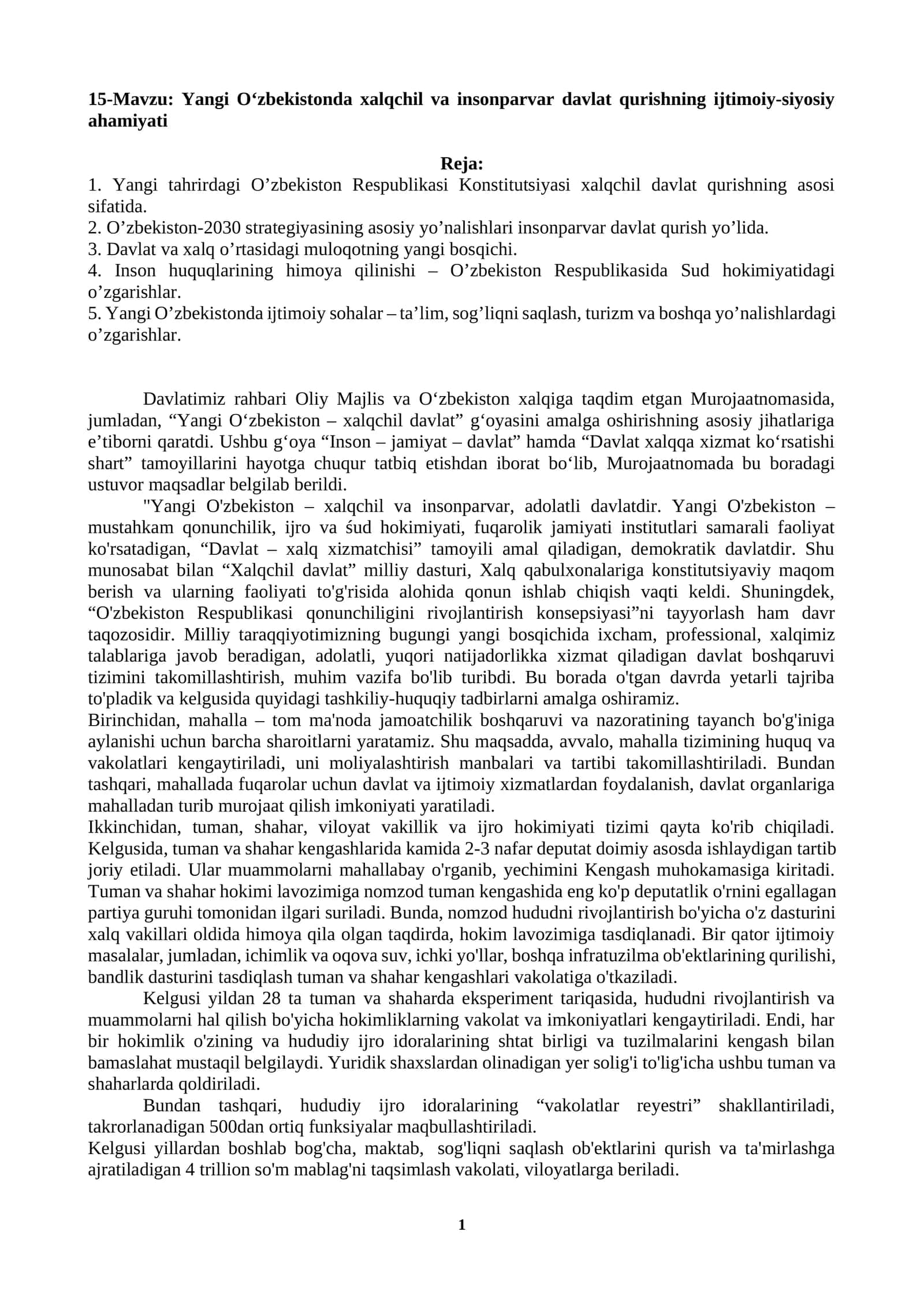 Yangi O‘zbekistonda xalqchil va insonparvar davlat qurishning ijtimoiy-siyosiy ahamiyati 1