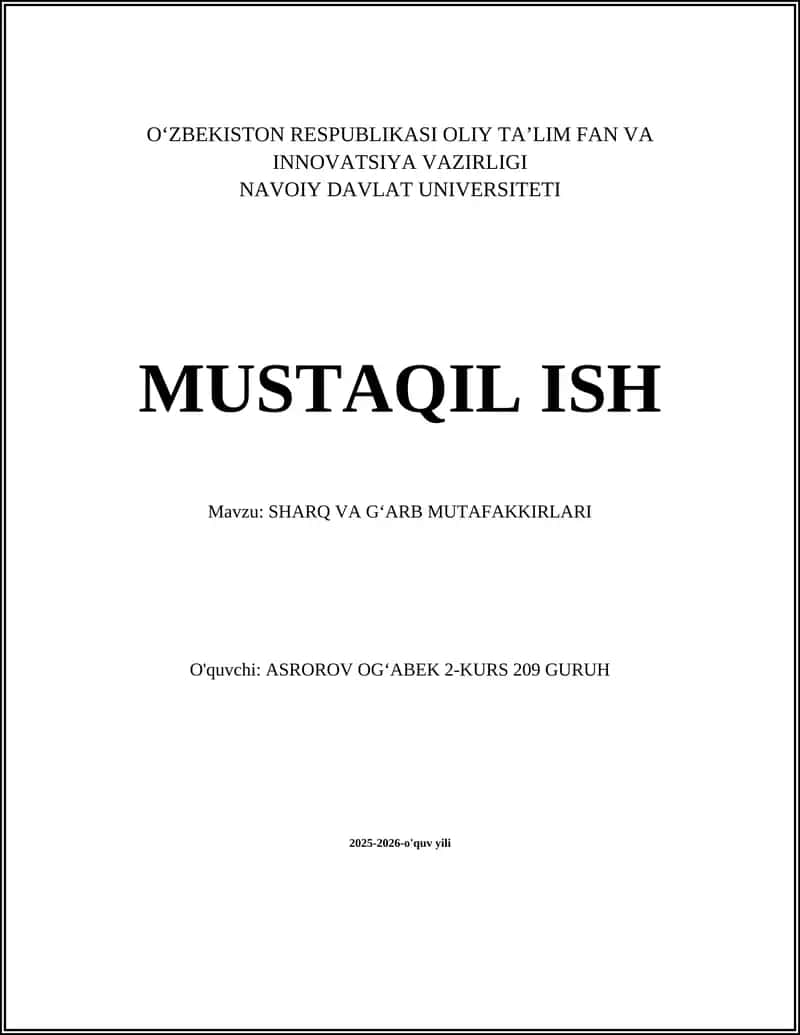 SHARQ VA GʻARB MUTAFAKKIRLARI 1