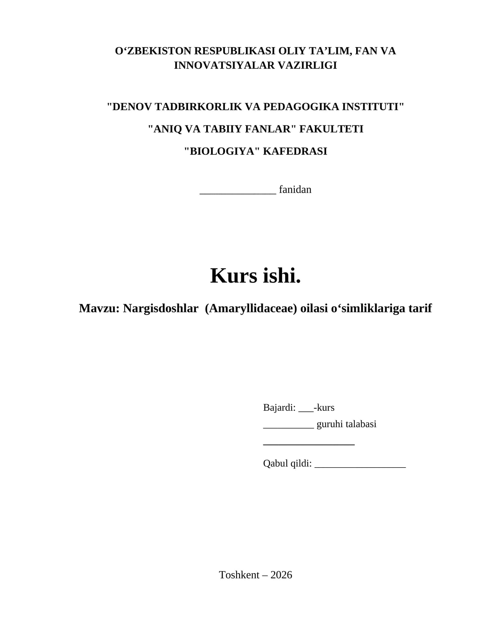 Nargisdoshlar  (Amaryllidaceae) oilasi oʻsimliklariga tarif 1