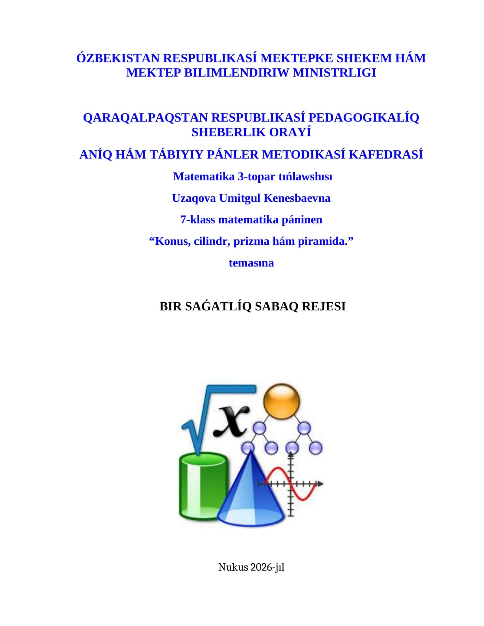 Konus, cilindr, prizma hám piramida 1