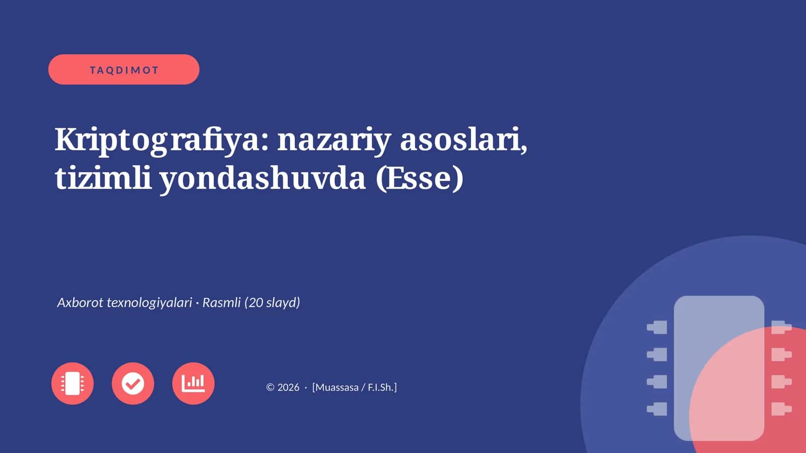 Kriptografiya: nazariy asoslari, tizimli yondashuvda (Esse) 1