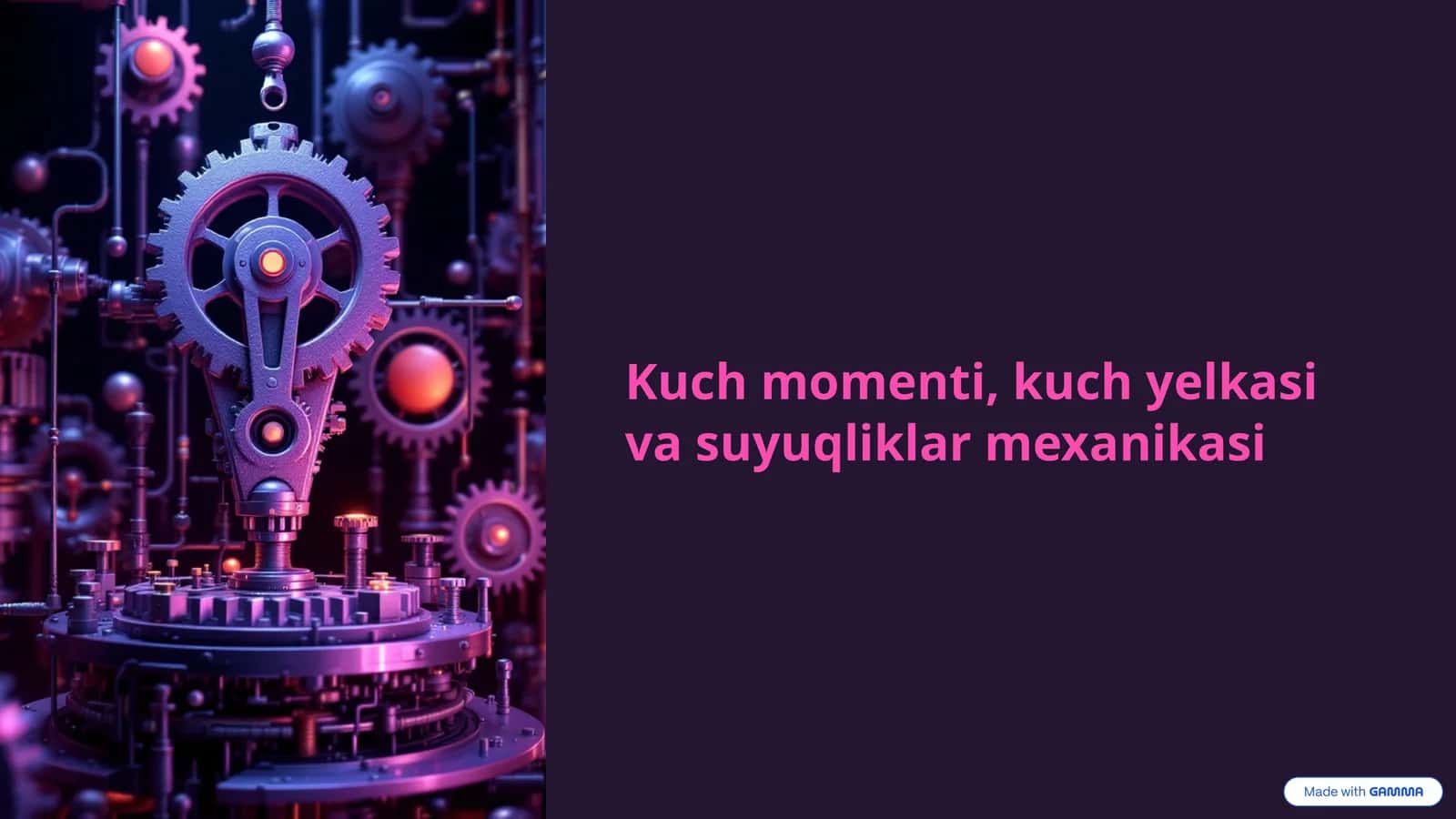 Kuch momenti, kuch yelkasi va suyuqliklar mexanikasi 1