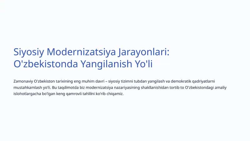 Siyosiy Modernizatsiya Jarayonlari: O'zbekistonda Yangilanish Yo'li 1
