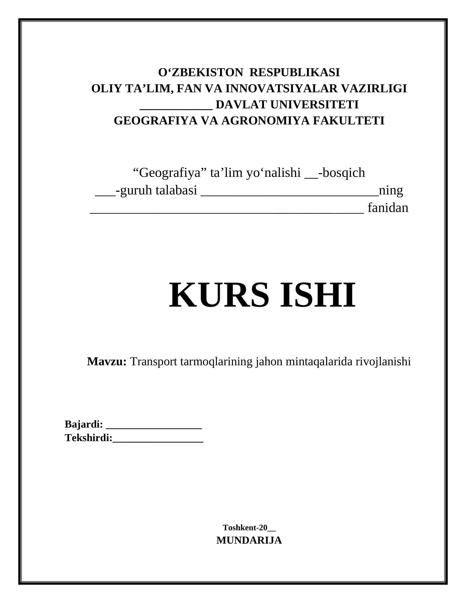 Transport tarmoqlarining jahon mintaqalarida rivojlanishi 1