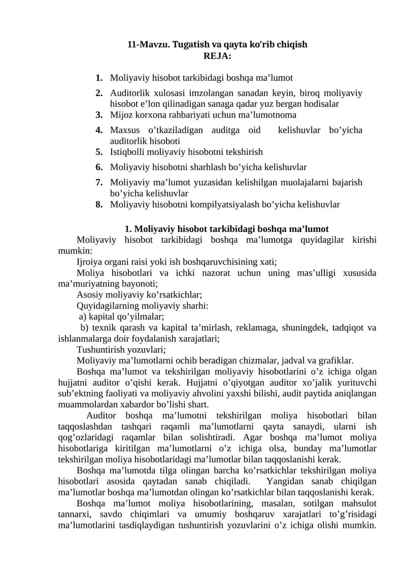 Moliyaviy Hisobotlar va Audit 1