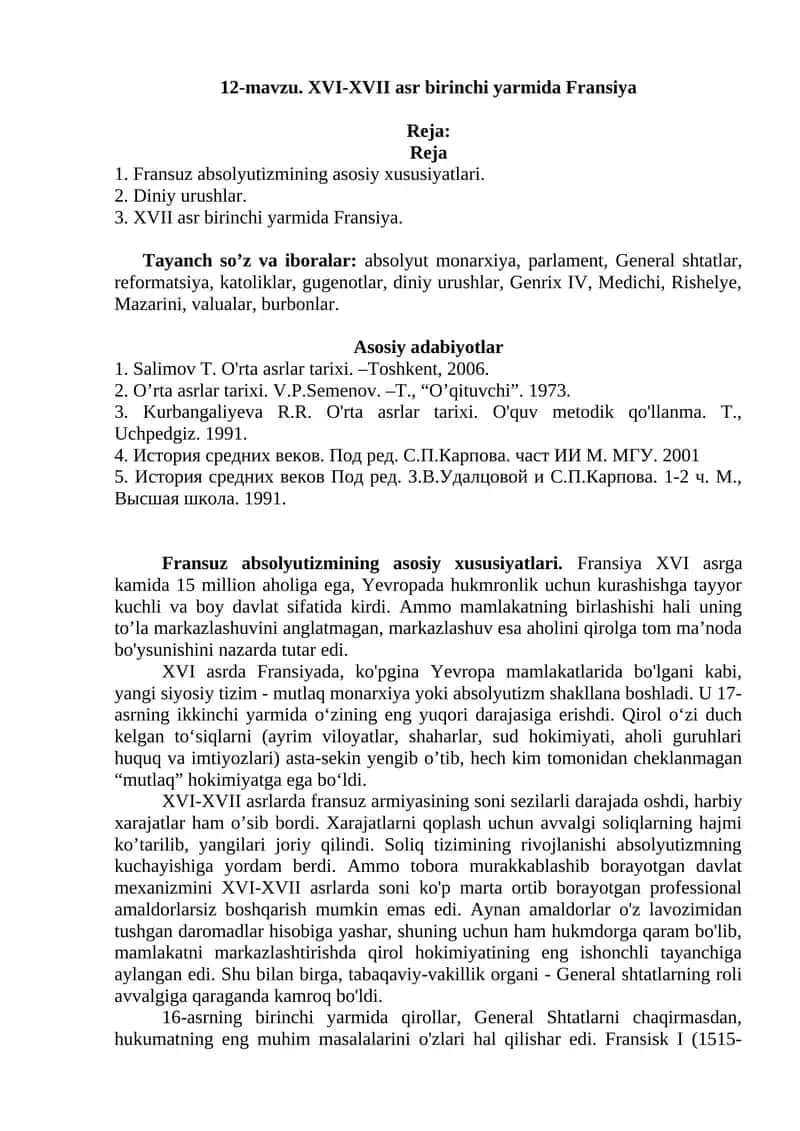 Fransuz absolyutizmining asosiy xususiyatlari 1