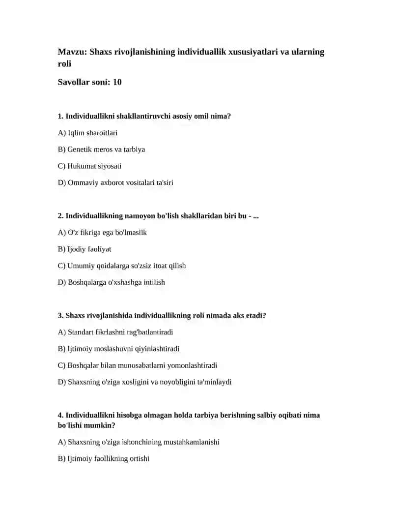 Individuallikning rivojlantirilishi 1