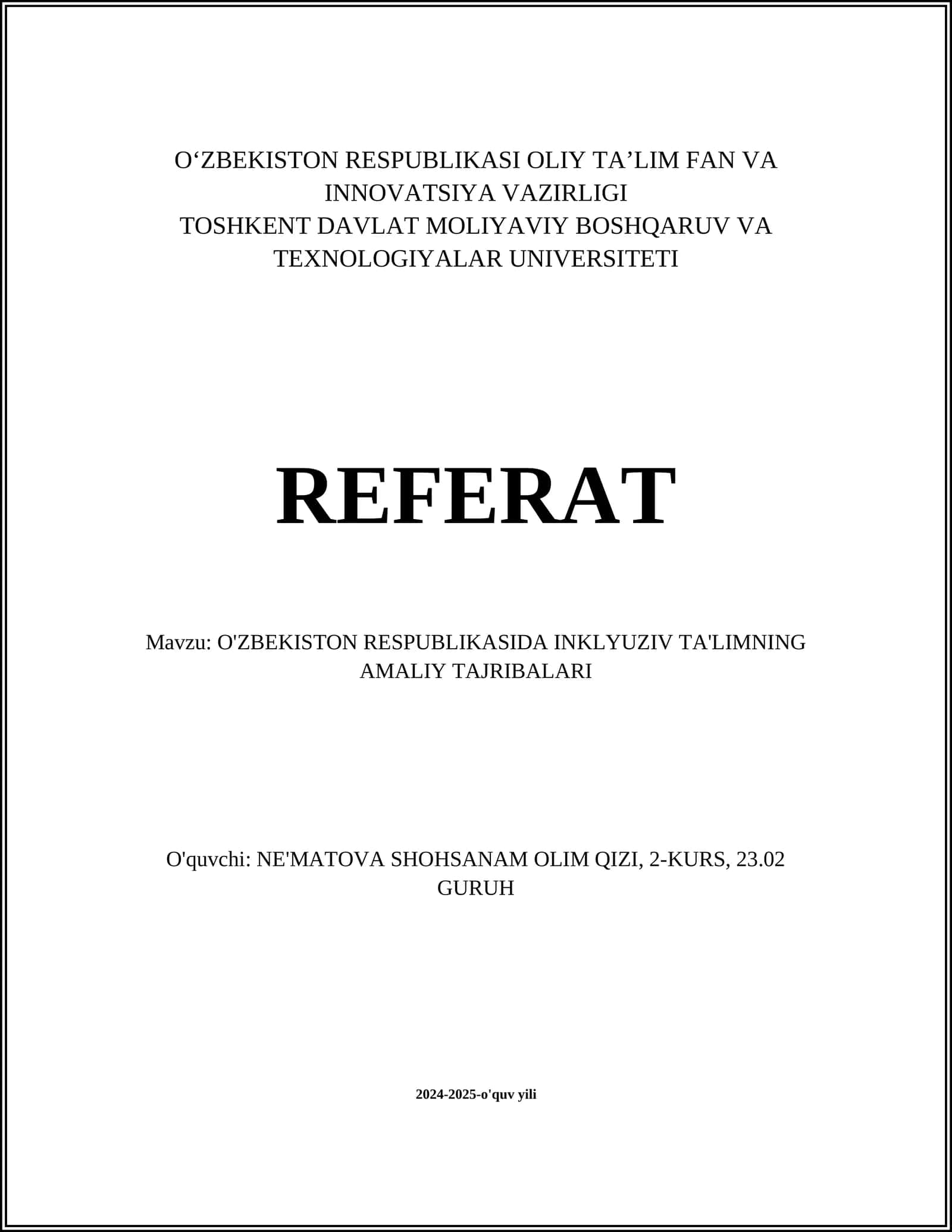 O'ZBEKISTON RESPUBLIKASIDA INKLYUZIV TA'LIMNING AMALIY TAJRIBALARI 1