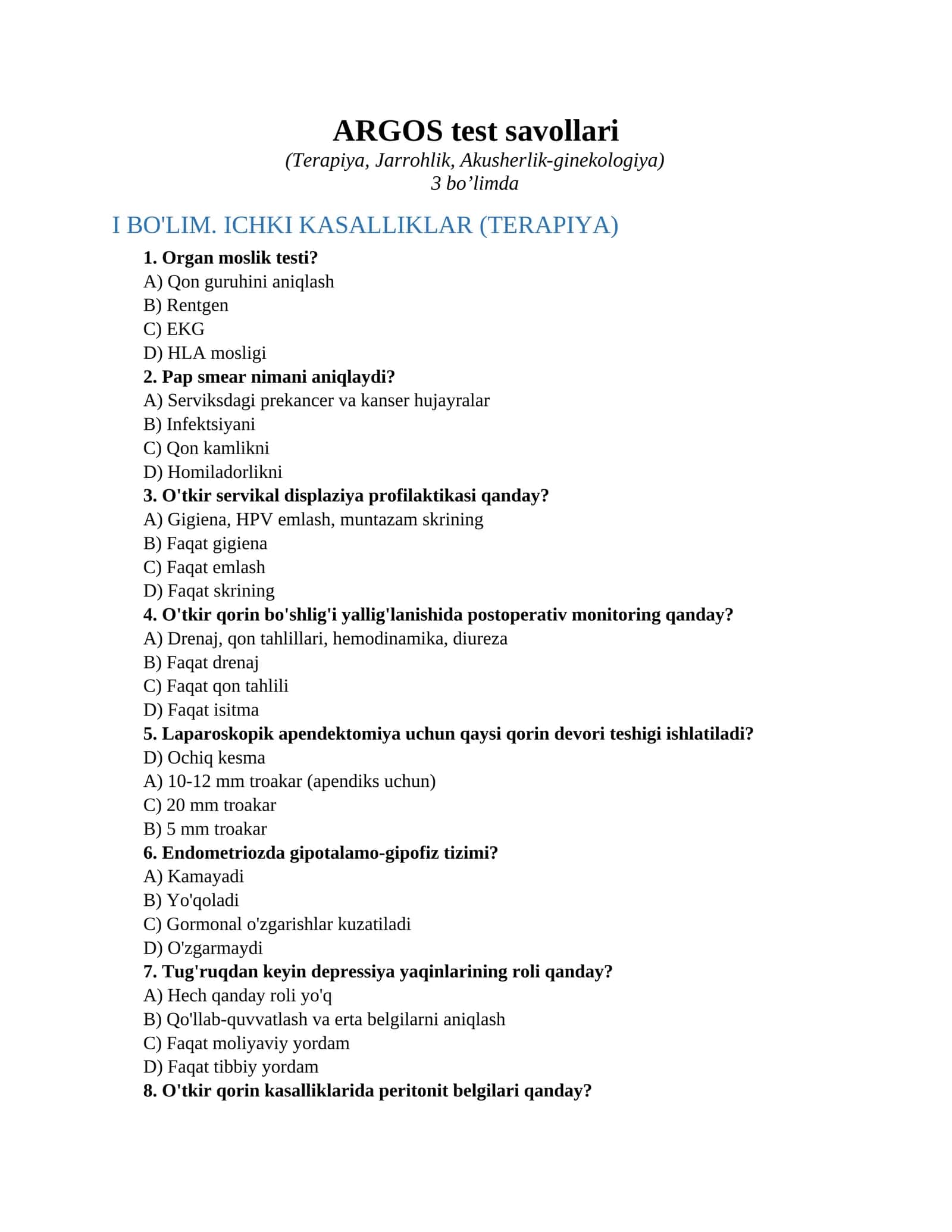 ARGOS test savollari 1
