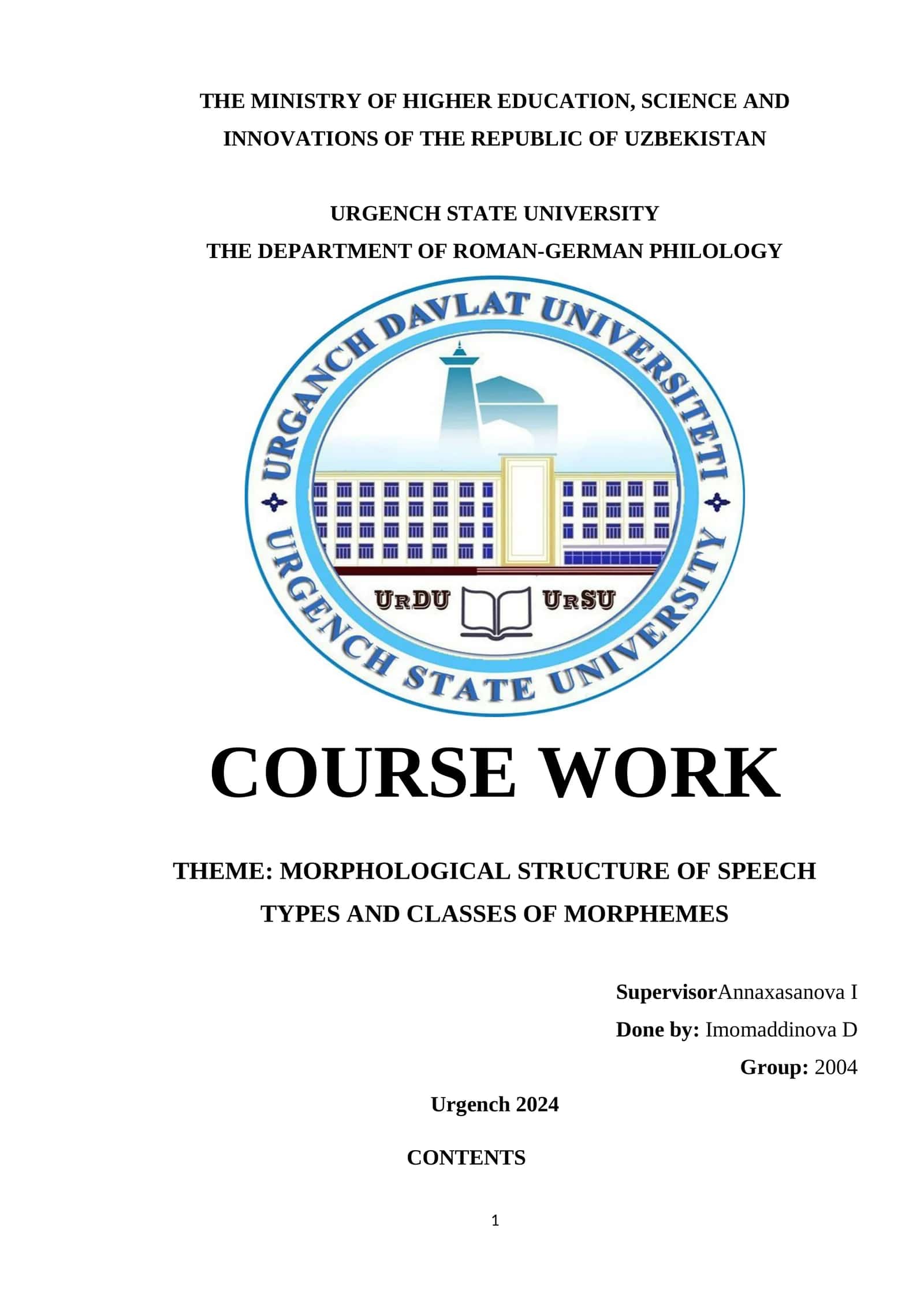 MORPHOLOGICAL STRUCTURE OF SPEECH TYPES AND CLASSES OF MORPHEMES 1