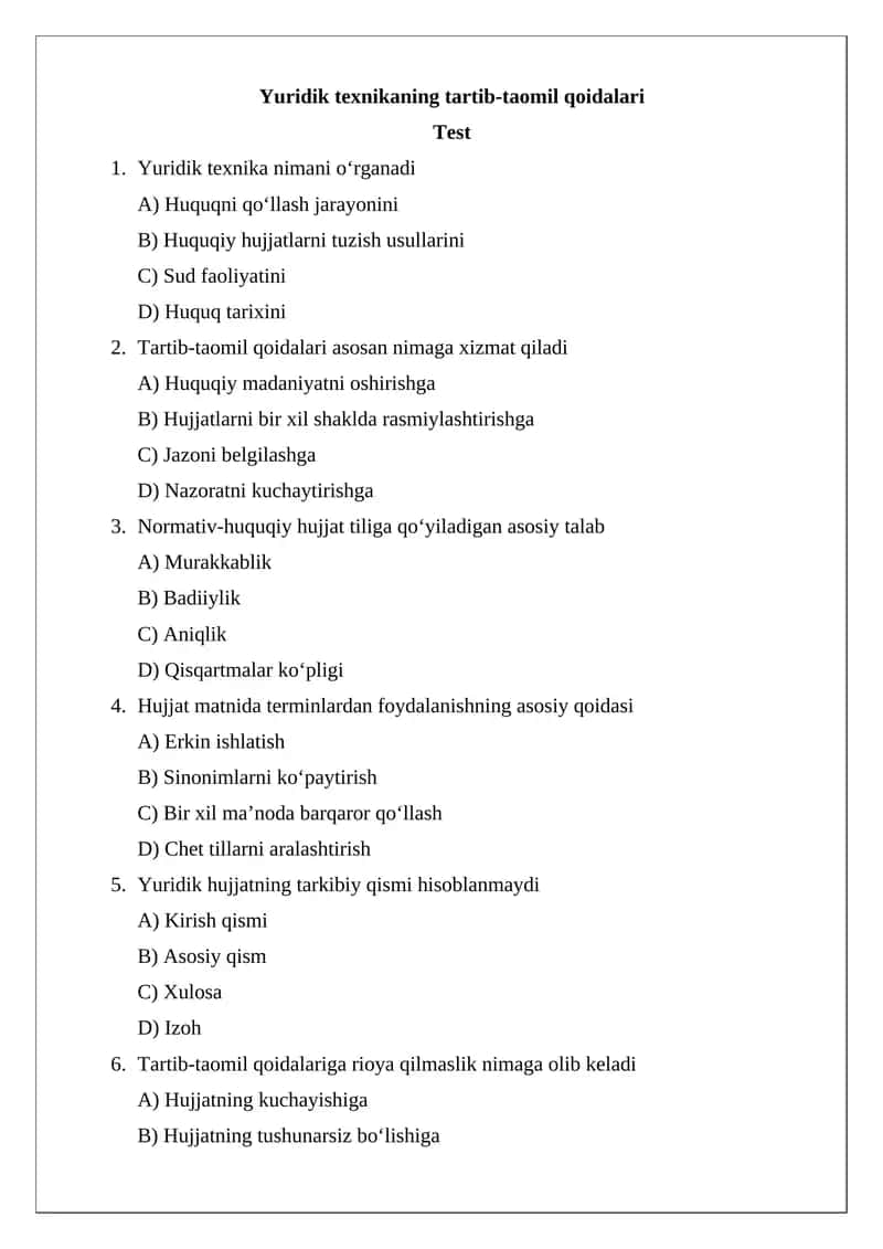 Yuridik texnikaning tartib-taomil qoidalari 1