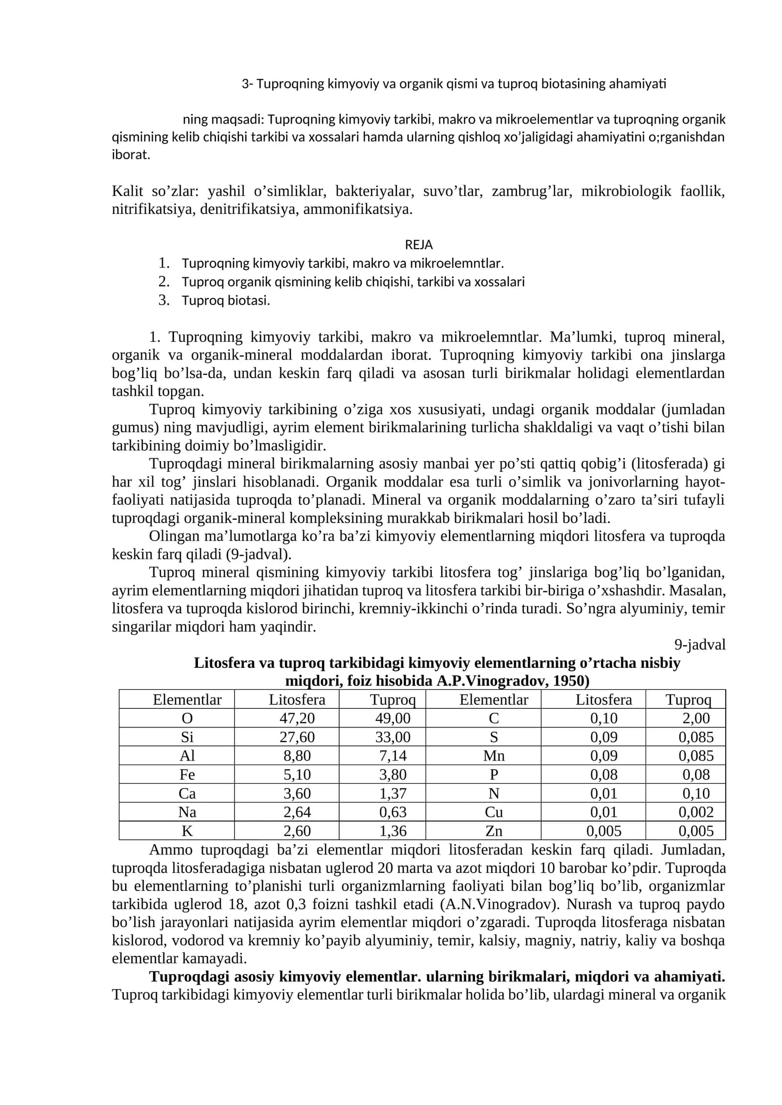 Tuproqning kimyoviy va organik qismi va tuproq biotasining ahamiyati 1