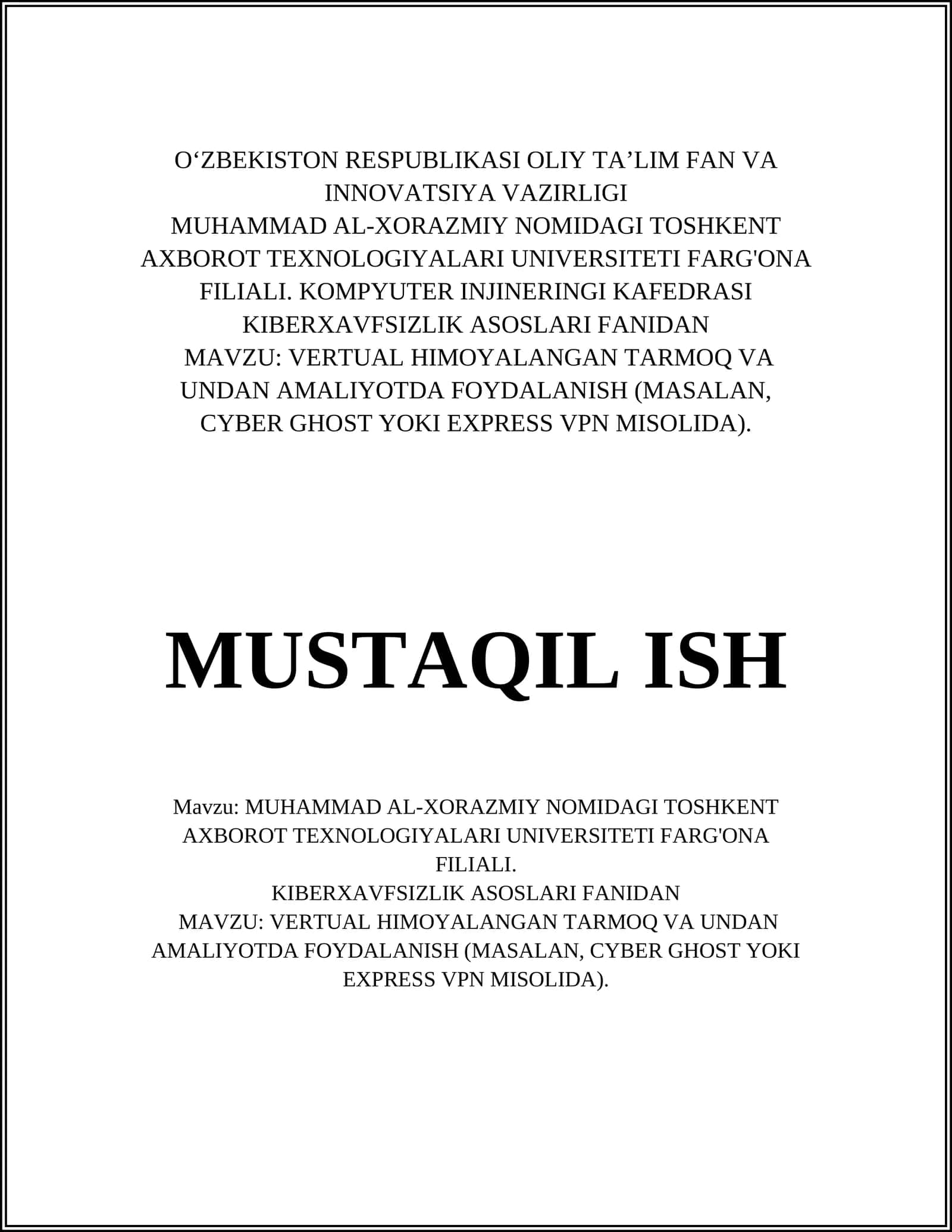 VERTUAL HIMOYALANGAN TARMOQ VA UNDAN AMALIYOTDA FOYDALANISH 1
