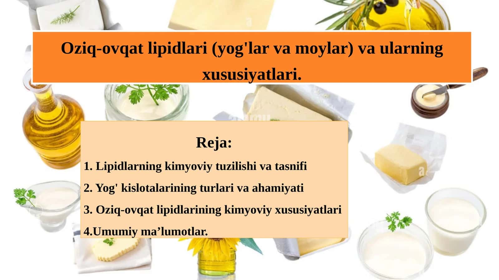 Oziq-ovqat lipidlari (yog'lar va moylar) vaularningxususiyatlari 1