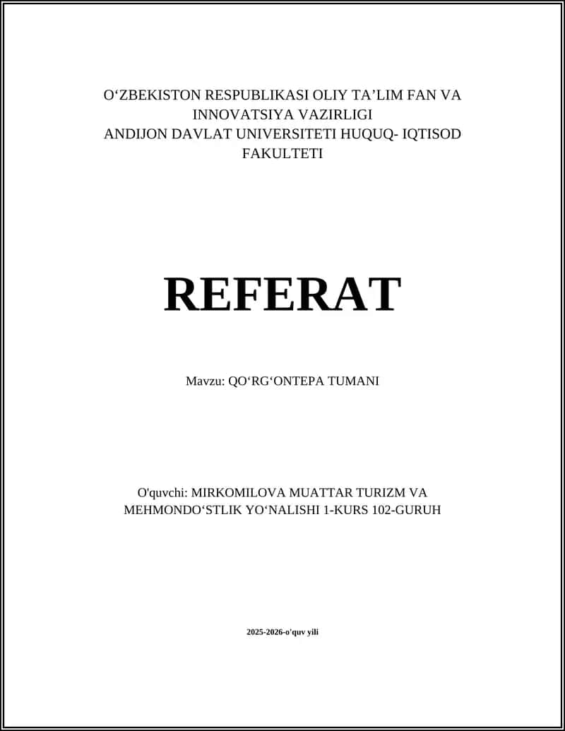 Qoʻrgʻontepa Tumani Referat 1