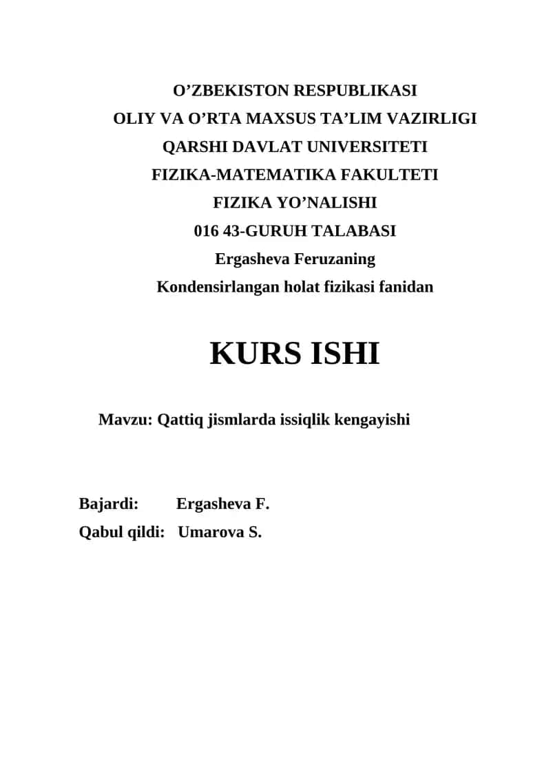 Qattiq jismlarda issiqlik kengayishi 1