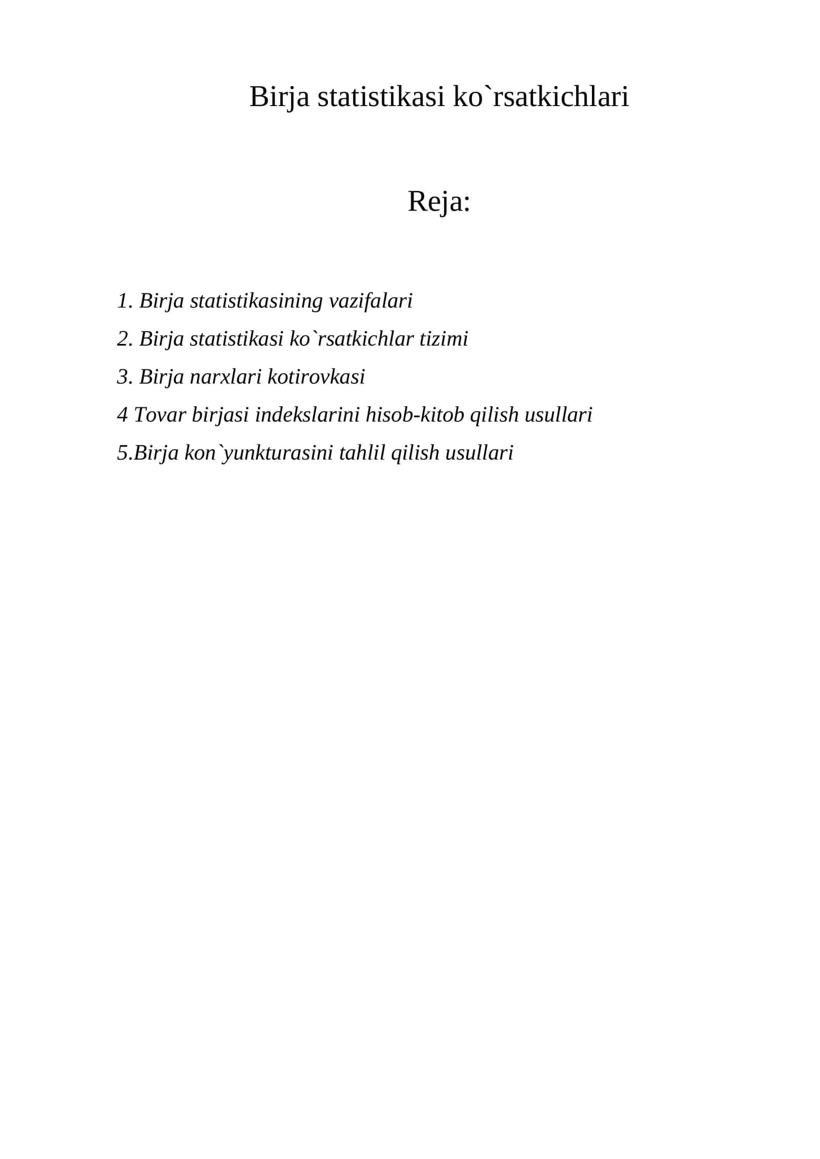 Birja statistikasi ko`rsatkichlari 1
