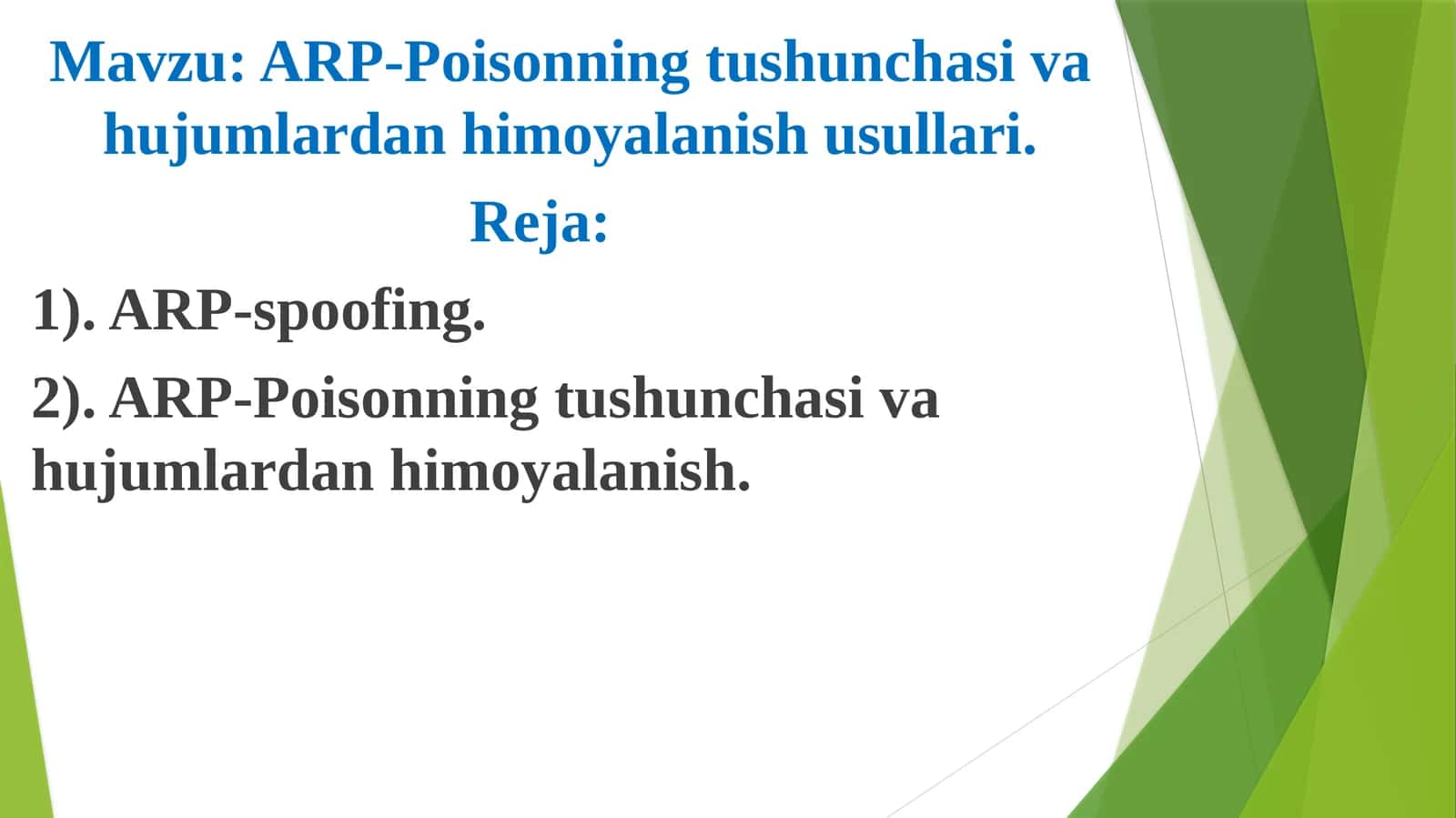 ARP-Poisonning tushunchasi va hujumlardan himoyalanish usullari 1