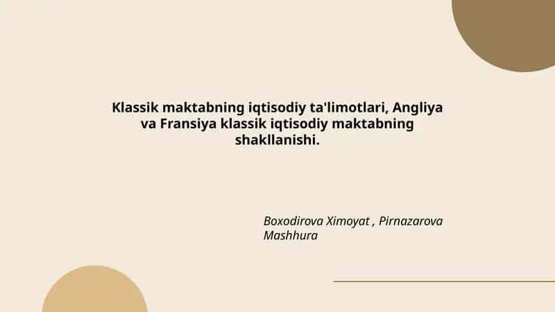 Klassik maktabning iqtisodiy ta'limotlari, Angliya va Fransiya klassik iqtisodiy maktabning shakllanishi 1