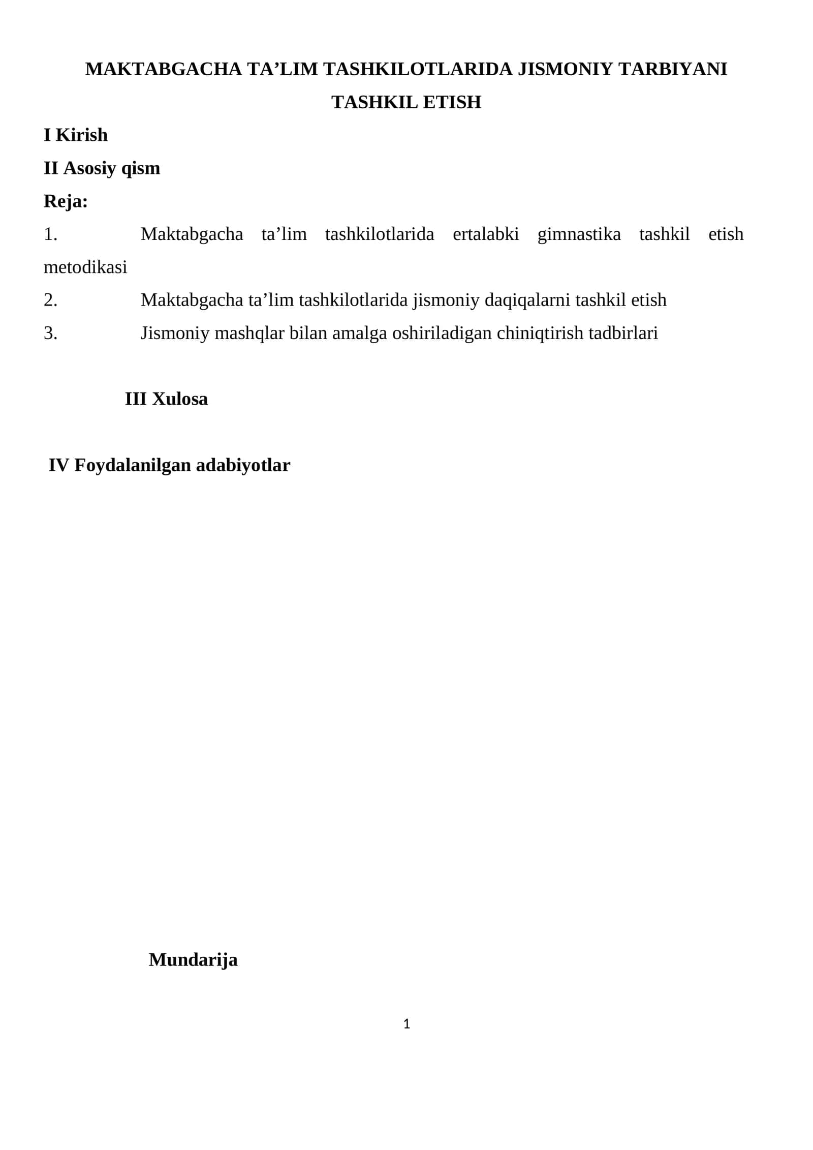 MAKTABGACHA TA'LIM TASHKILOTLARIDA JISMONIY TARBIYANI TASHKIL ETISH 1