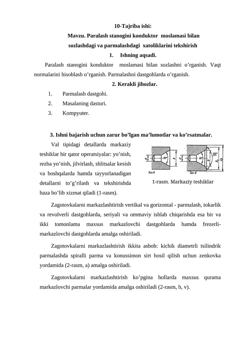 Paralash stanogini konduktor moslamasi bilan sozlashdagi va parmalashdagi xatoliklarini tekshirish 1
