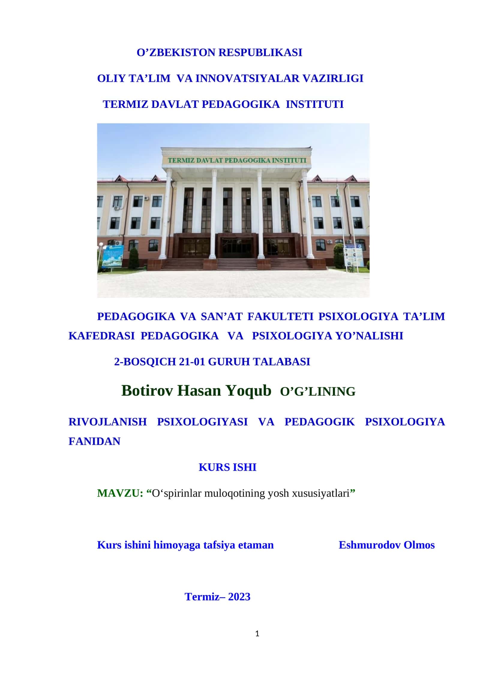 O‘spirinlar muloqotining yosh xususiyatlari 1