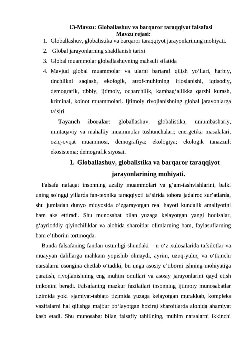 Globallashuv va barqaror taraqqiyot falsafasi 1