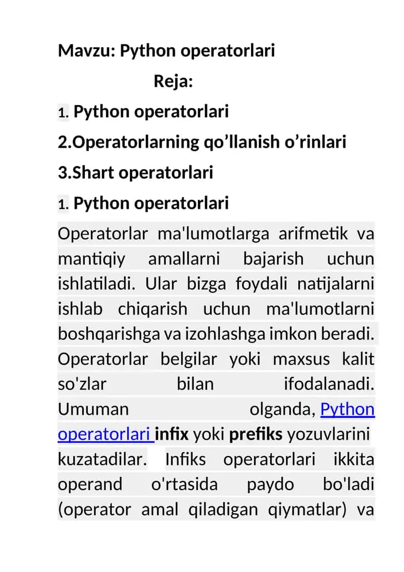 Python operatorlari 1