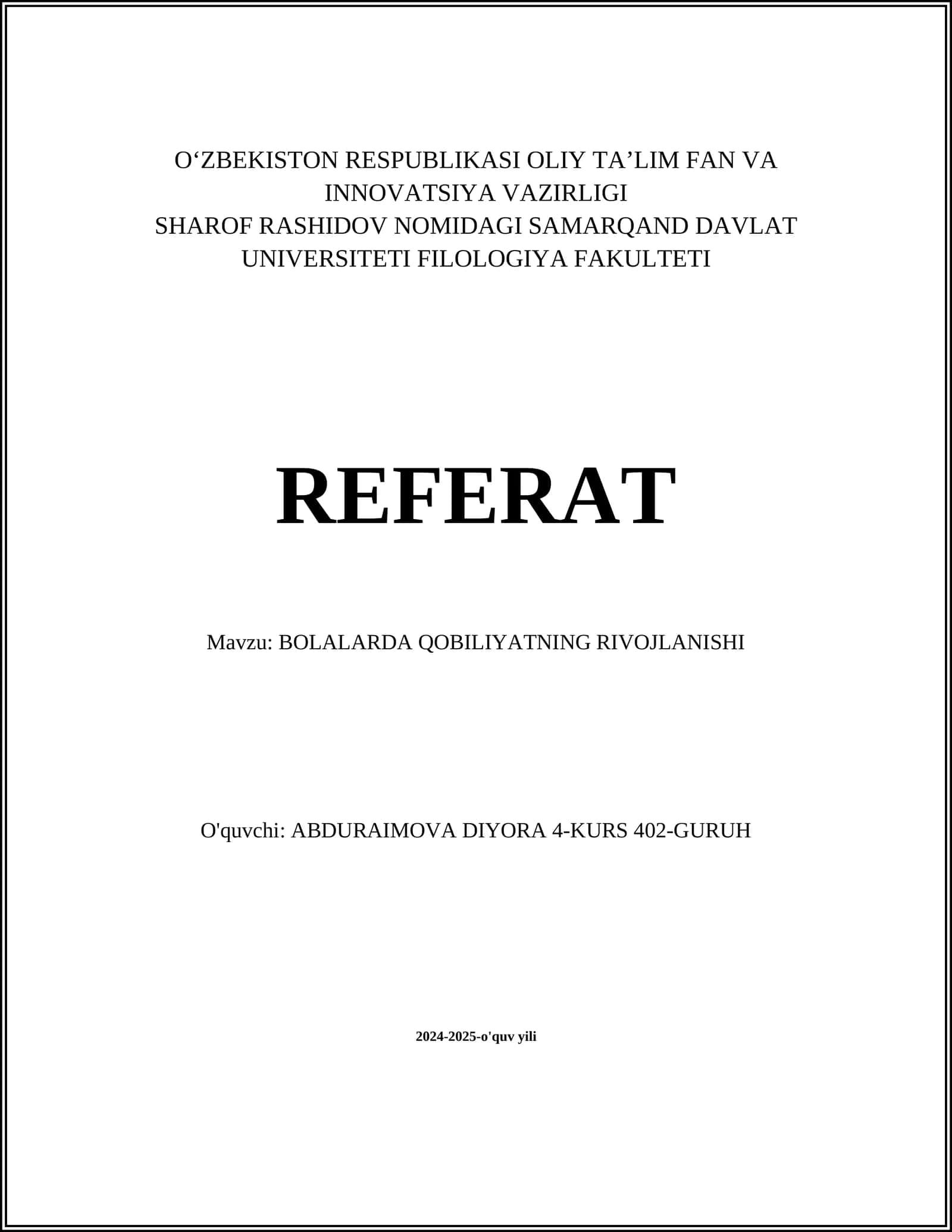 BOLALARDA QOBILIYATNING RIVOJLANISHI 1