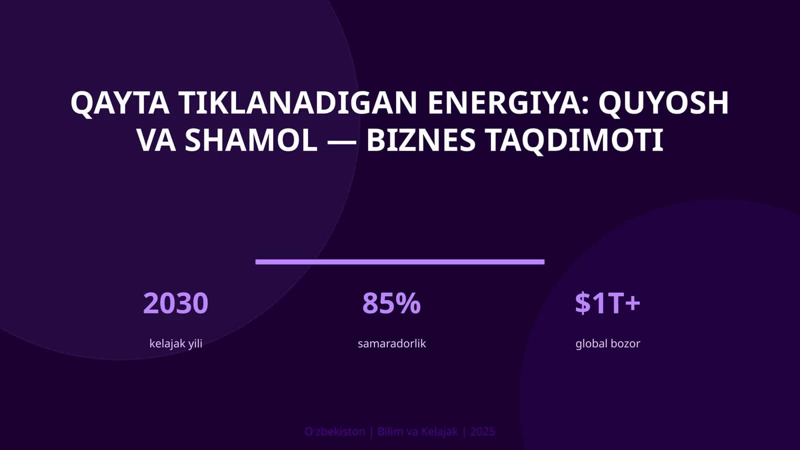 Qayta tiklanadigan energiya: quyosh va shamol — biznes taqdimoti 1