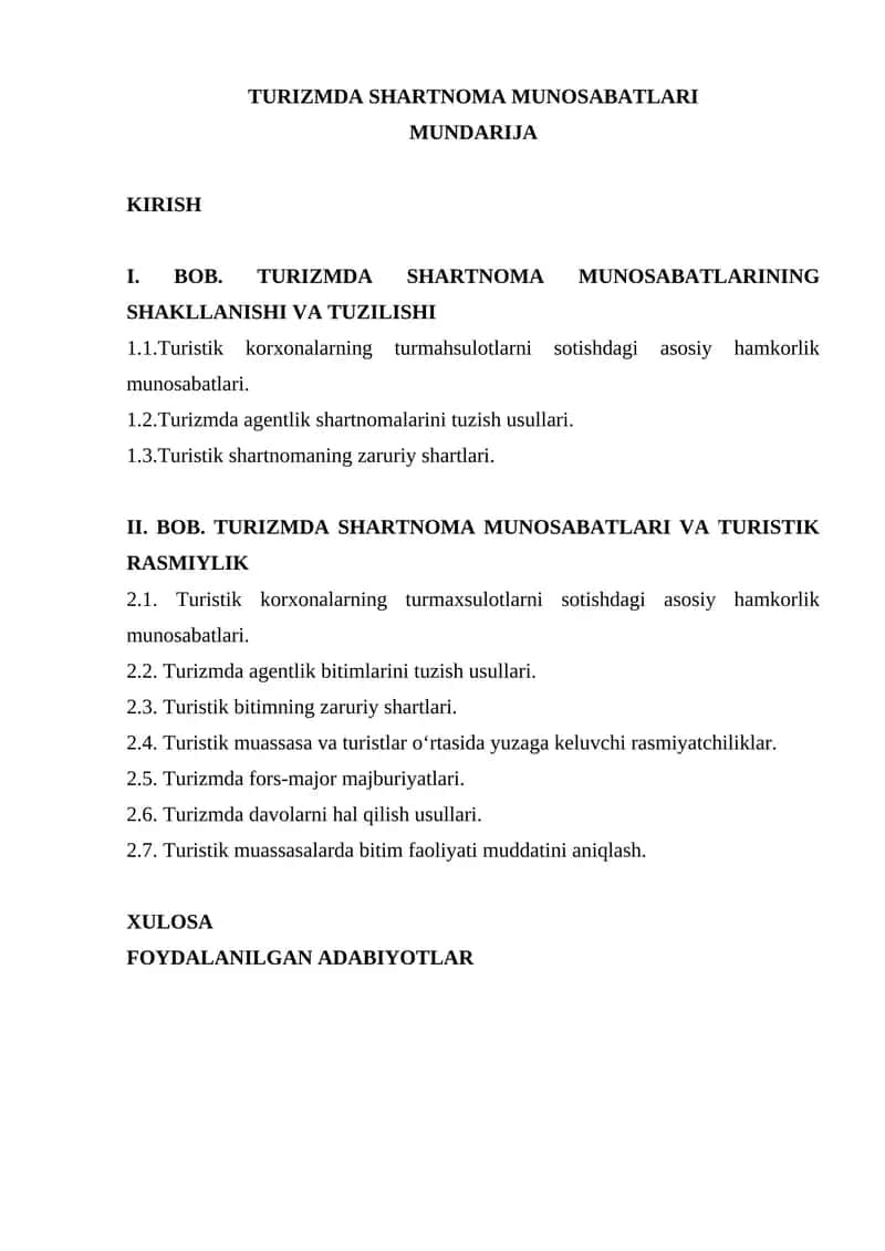 TURIZMDA SHARTNOMA MUNOSABATLARI 1