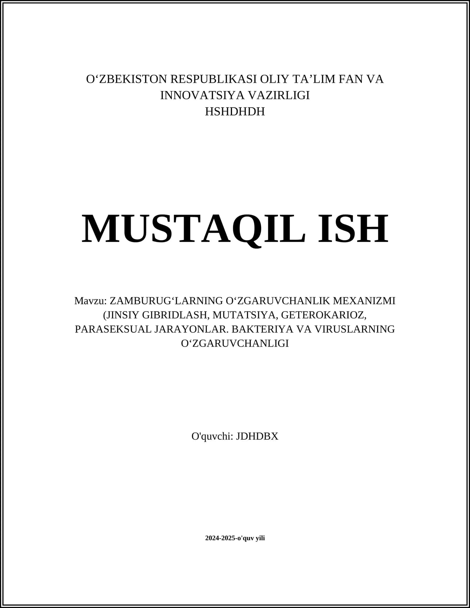 ZAMBURUG‘LARNING O‘ZGARUVCHANLIK MEXANIZMI 1