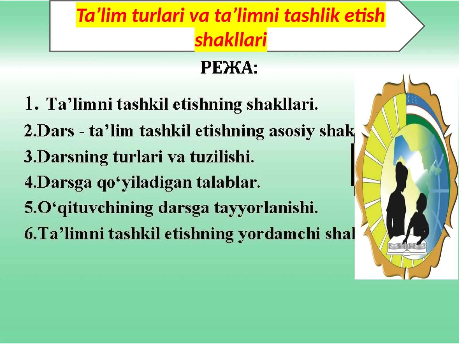 Ta’lim turlari va ta’limni tashkil etish shakllari 1