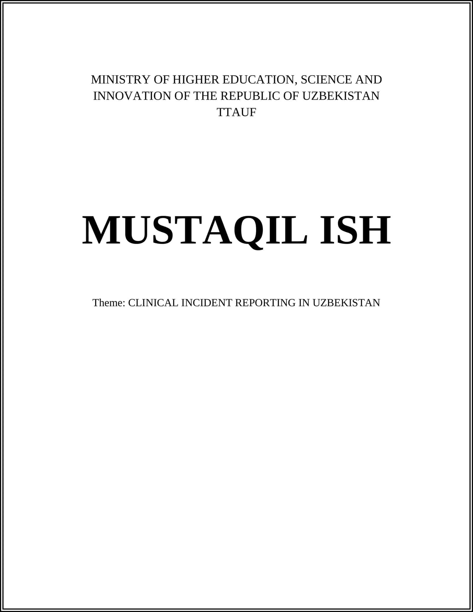 CLINICAL INCIDENT REPORTING IN UZBEKISTAN 1