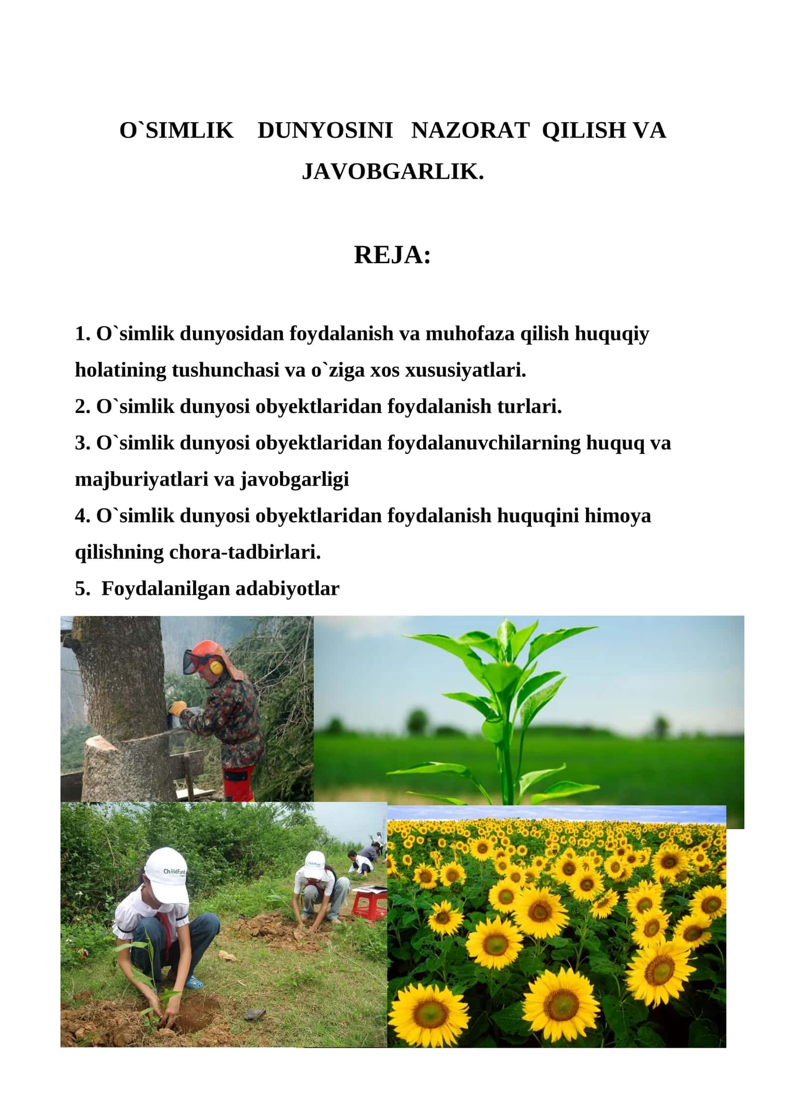 O`SIMLIK DUNYOSINI NAZORAT QILISH VA JAVOBGARLIK 1