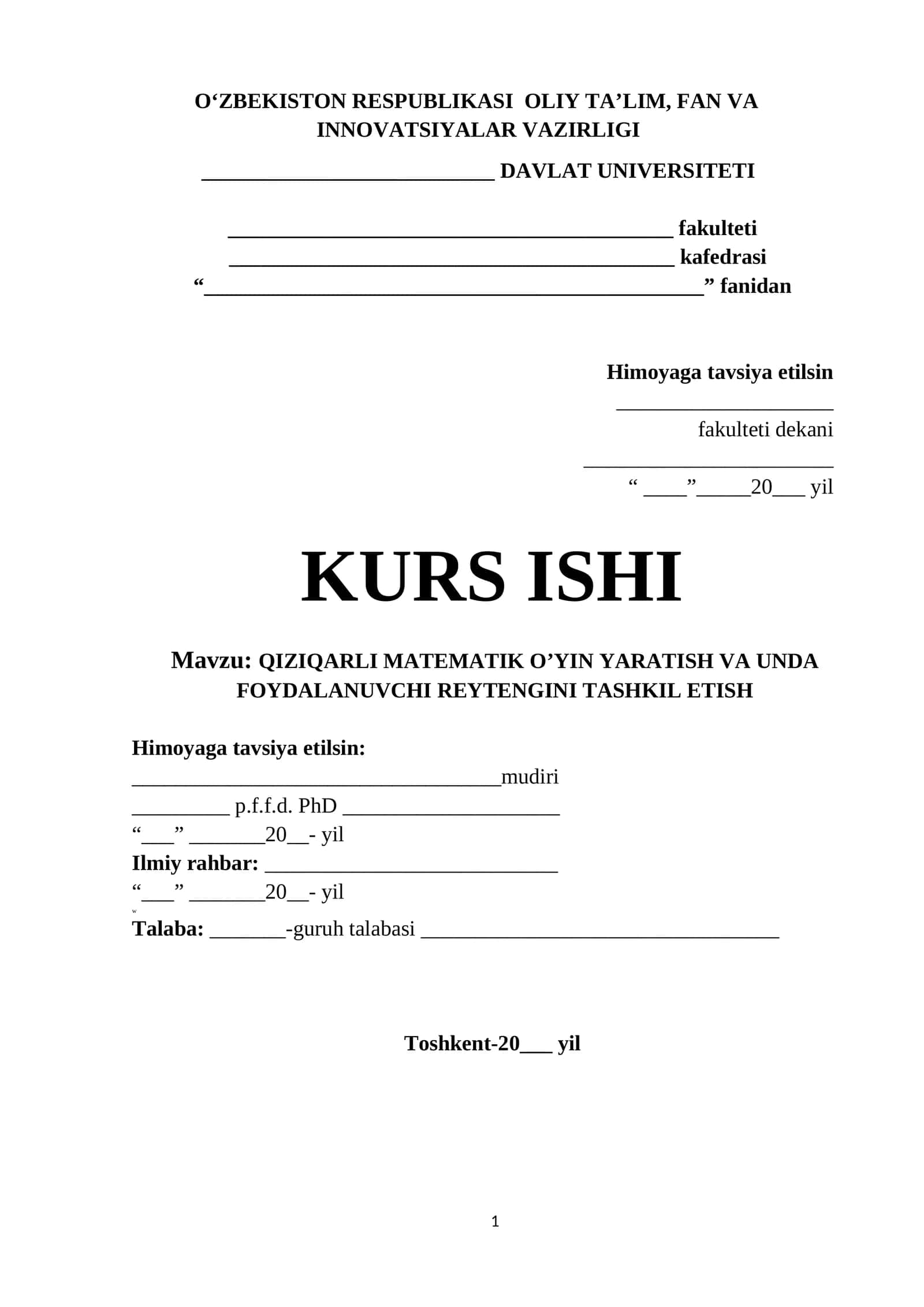 QIZIQARLI MATEMATIK O’YIN YARATISH VA UNDA FOYDALANUVCHI REYTENGINI TASHKIL ETISH 1