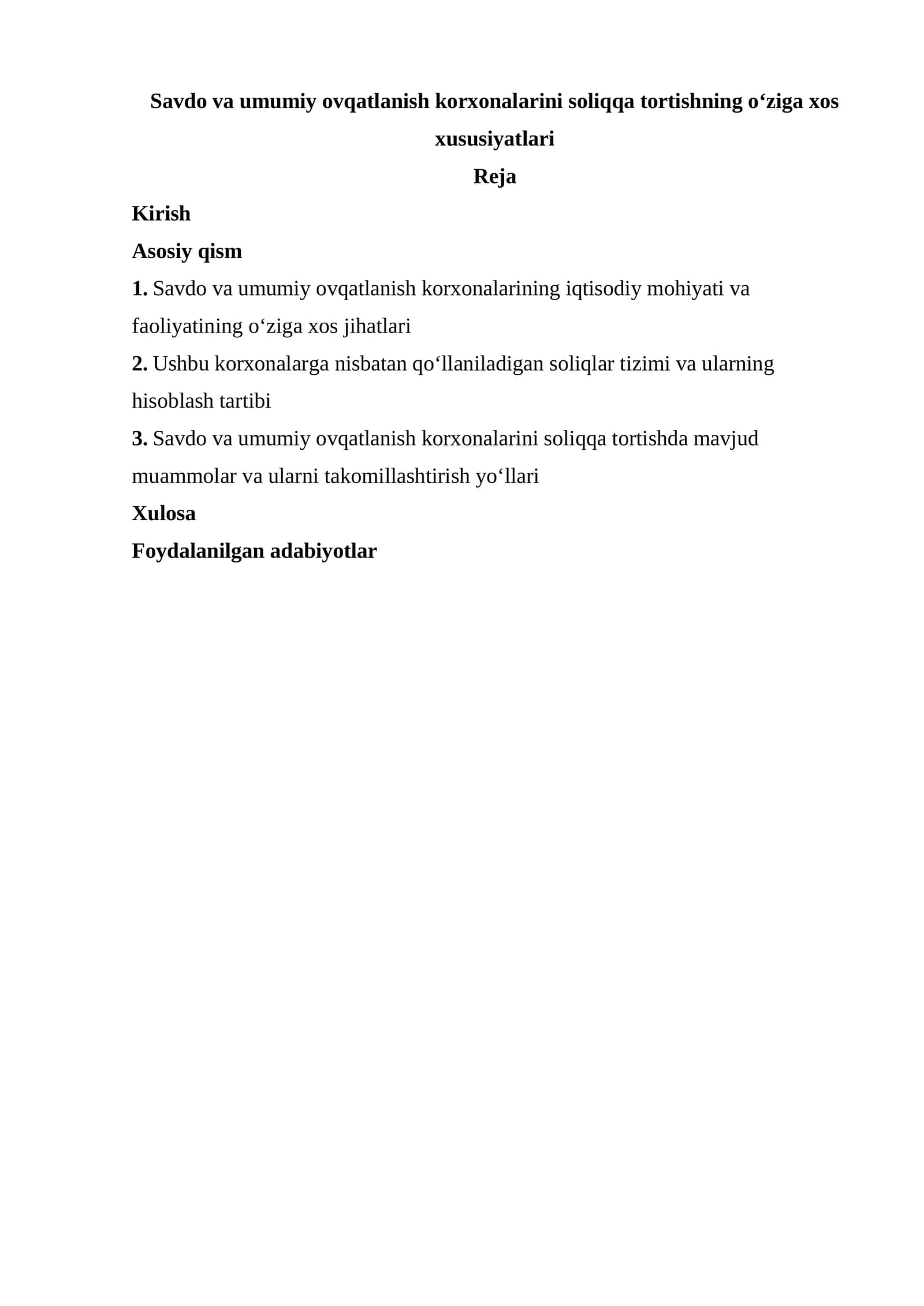Savdo va umumiy ovqatlanish korxonalarini soliqqa tortishning o‘ziga xos xususiyatlari 1