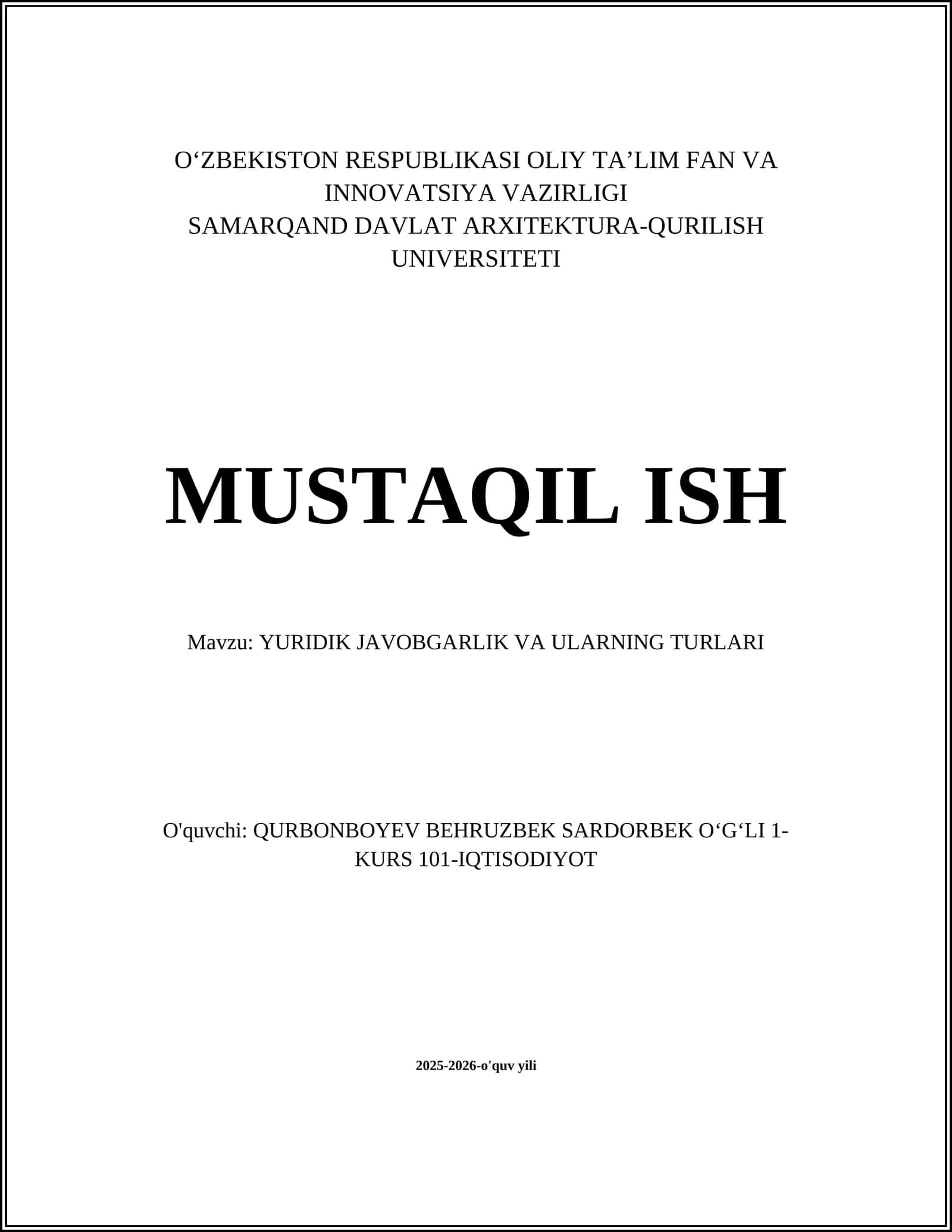 YURIDIK JAVOBGARLIK VA ULARNING TURLARI 1