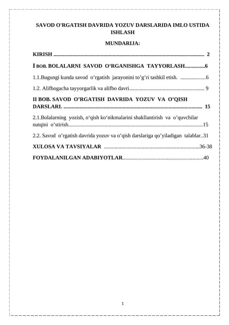 SAVOD O'RGATISH DAVRIDA YOZUV DARSLARIDA IMLO USTIDA ISHLASH 1