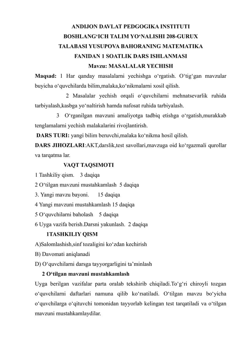 Mavzu: MASALALAR YECHISH 1