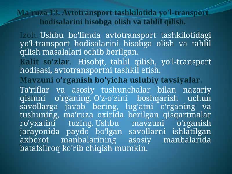 Yo'l-transport hodisalarini hisobga olish va tahlil qilish 1