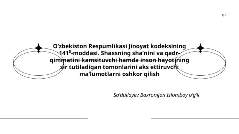 Oʻzbekiston Respumlikasi Jinoyat kodeksining 141-moddasi 1