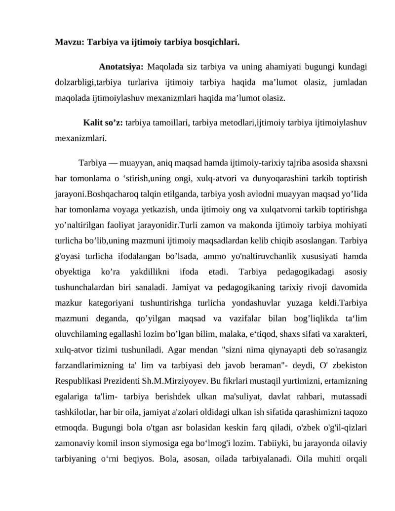 Tarbiya va ijtimoiy tarbiya bosqichlari 1