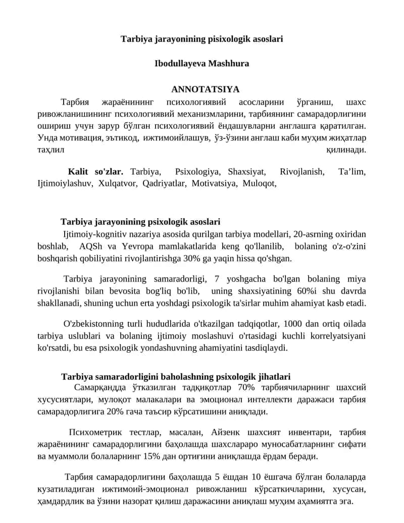 Tarbiya jarayonining pisixologik asoslari 1
